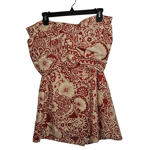 NWT! Anthropologie Blue Tassel Strapless Tie Front Red/Cream Mini Dress. Size M - Picture 10 of 10